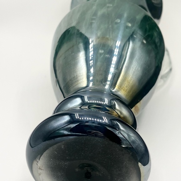 Vintage Studio Art Glass MACOCHA Poland Green Iridescent Pitcher 9.5” Tall - Picture 4 of 6